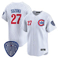 Chicago Cubs #27 Seiya Suzuki Player White Pinstripe Vapor Premier Limited Home Stitched Baseball Jersey