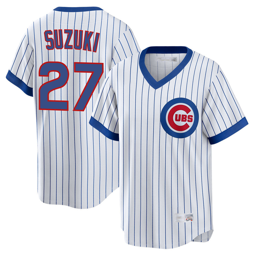 Chicago Cubs #27 Seiya Suzuki Player White Cooperstown Collection Limited Stitched Baseball Jersey