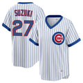 Chicago Cubs #27 Seiya Suzuki Player White Cooperstown Collection Limited Stitched Baseball Jersey