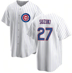 Chicago Cubs #27 Seiya Suzuki White Cool Base Stitched Baseball Jersey