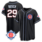 Chicago Cubs #29 Michael Busch Player Black Fashion Out 150th Anniversary Game Stitched Baseball Jersey