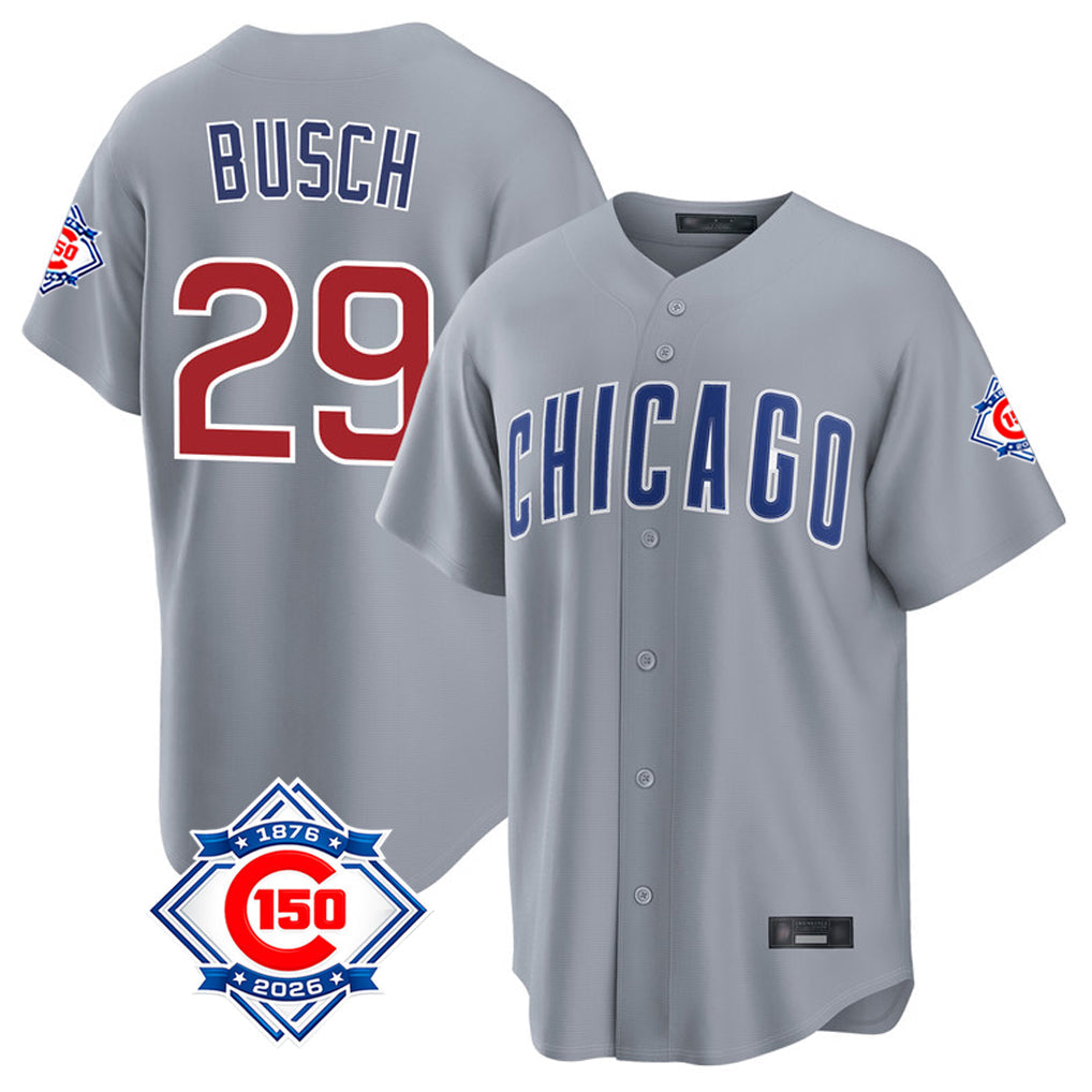 Chicago Cubs #29 Michael Busch Player Gray 150th Anniversary Home Game Stitched Baseball Jersey