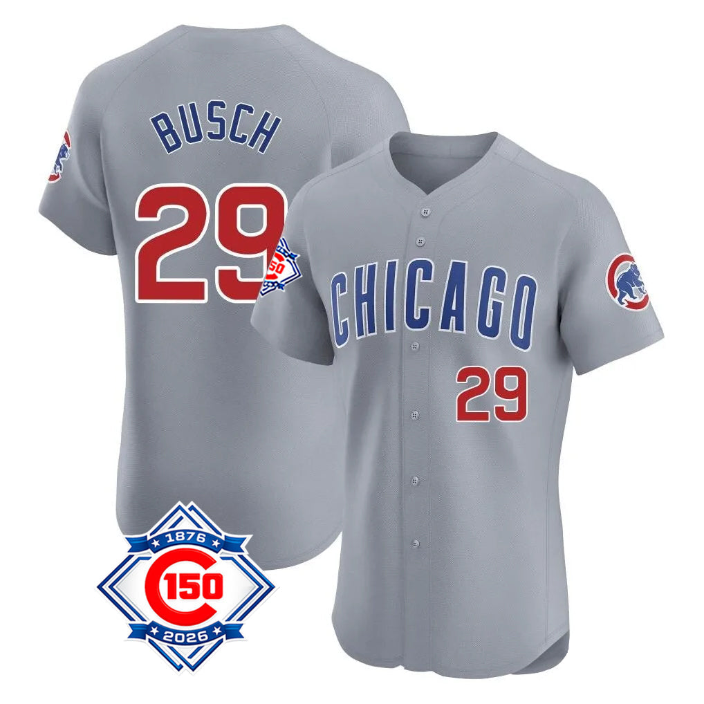 Chicago Cubs #29 Michael Busch Player Gray Road 150th Anniversary Limited Elite Home Stitched Baseball Jersey