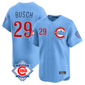 Chicago Cubs #29 Michael Busch Player Light Blue 150th Anniversary Limited Home Stitched Baseball Jersey