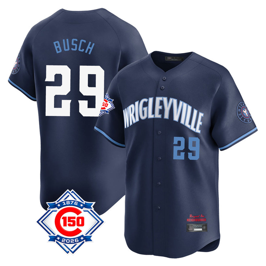 Chicago Cubs #29 Michael Busch Player Navy City Connect 150th Anniversary Limited Home Stitched Baseball Jersey