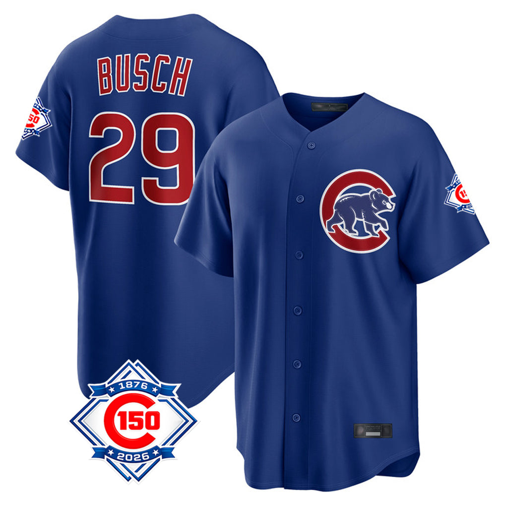 Chicago Cubs #29 Michael Busch Player Royal 150th Anniversary Home Game Stitched Baseball Jersey