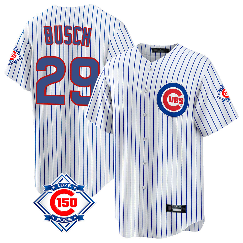 Chicago Cubs #29 Michael Busch Player White 150th Anniversary Home Game Stitched Baseball Jersey