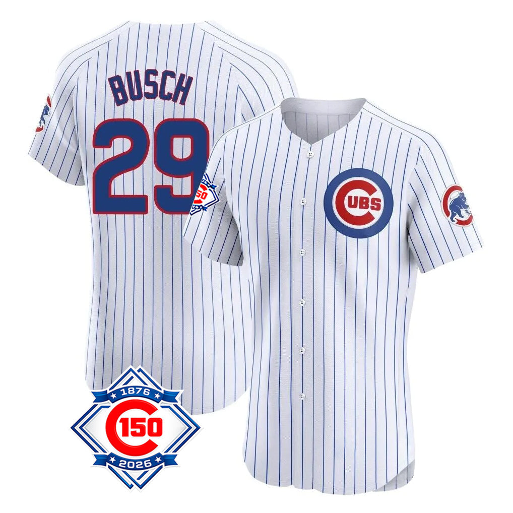 Chicago Cubs #29 Michael Busch Player White 150th Anniversary Limited Elite Home Game Stitched Baseball Jersey
