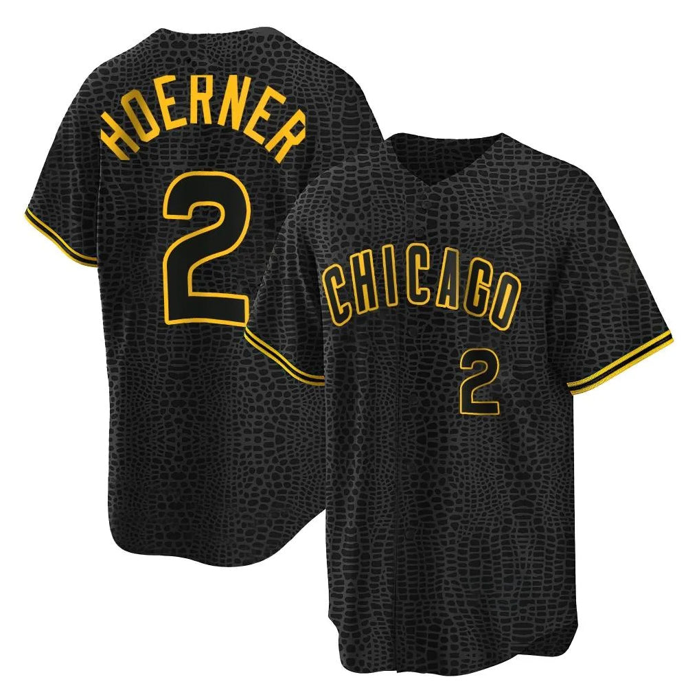 Chicago Cubs #2 Nico Hoerner Player Black Snake Skin City Game Stitched Baseball Jersey