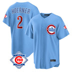 Chicago Cubs #2 Nico Hoerner Player Light Blue 150th Anniversary Home Game Stitched Baseball Jersey