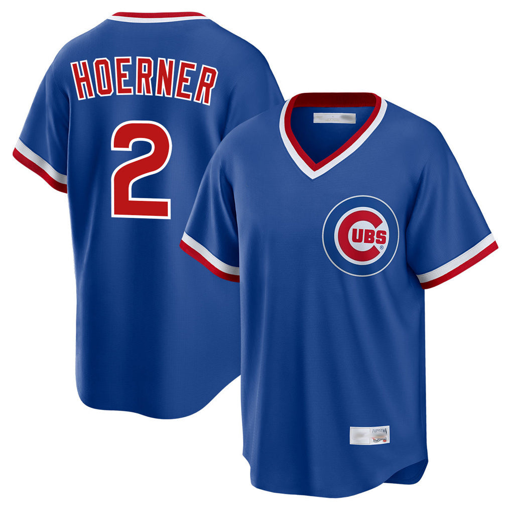 Chicago Cubs #2 Nico Hoerner Player Royal T-shirt Cooperstown Collection Limited Stitched Baseball Jersey