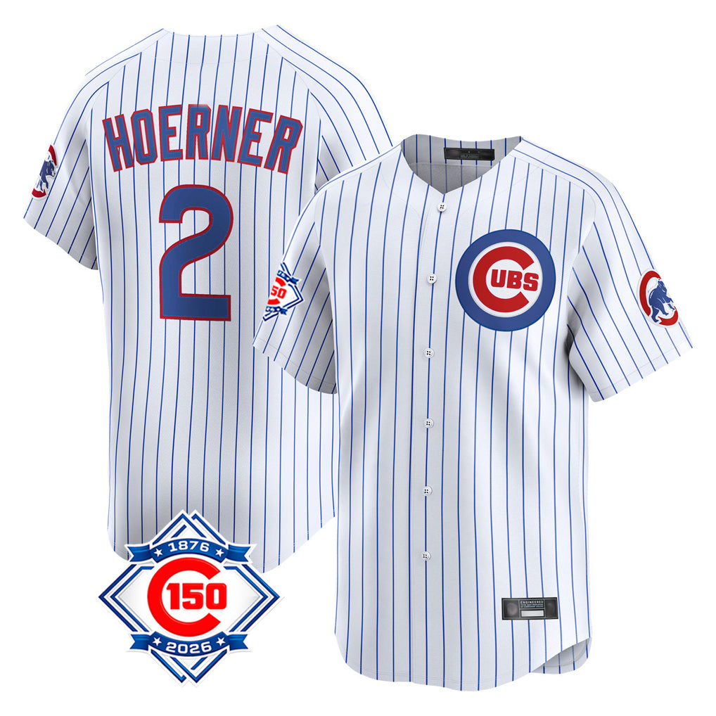 Chicago Cubs #2 Nico Hoerner Player White 150th Anniversary Limited Home Game Stitched Baseball Jersey
