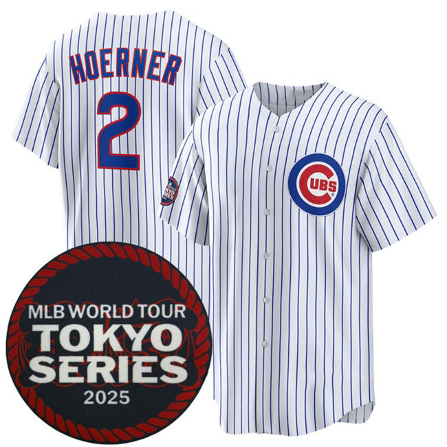Chicago Cubs #2 Nico Hoerner White 2025 World Tour Tokyo Series Home Stitched Jersey
