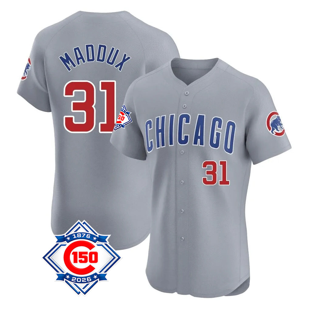 Chicago Cubs #31 Greg Maddux Player Gray Road 150th Anniversary Limited Elite Home Stitched Baseball Jersey