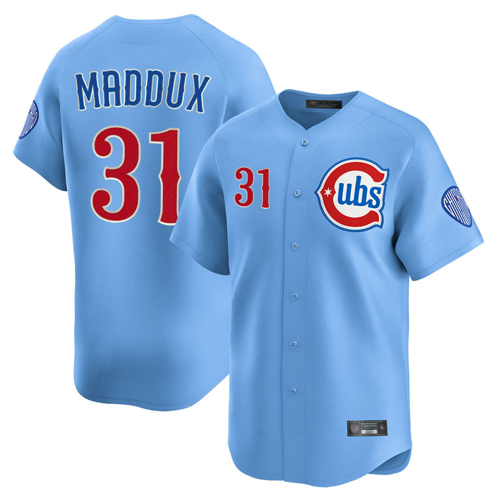 Chicago Cubs #31 Greg Maddux Player Light Blue Limited Home Stitched Baseball Jersey