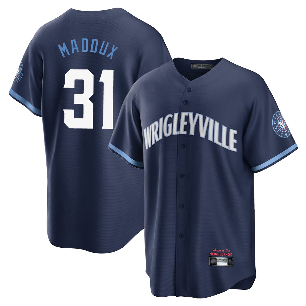 Chicago Cubs #31 Greg Maddux Player Navy City Connect Home Game Stitched Baseball Jersey