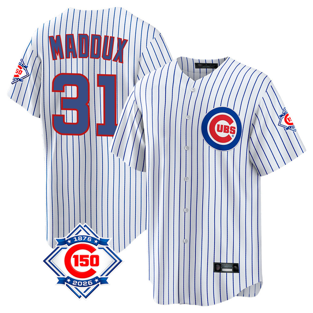 Chicago Cubs #31 Greg Maddux Player White 150th Anniversary Home Game Stitched Baseball Jersey