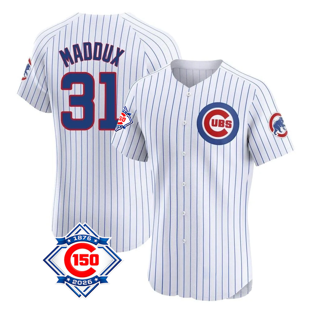 Chicago Cubs #31 Greg Maddux Player White 150th Anniversary Limited Elite Home Game Stitched Baseball Jersey