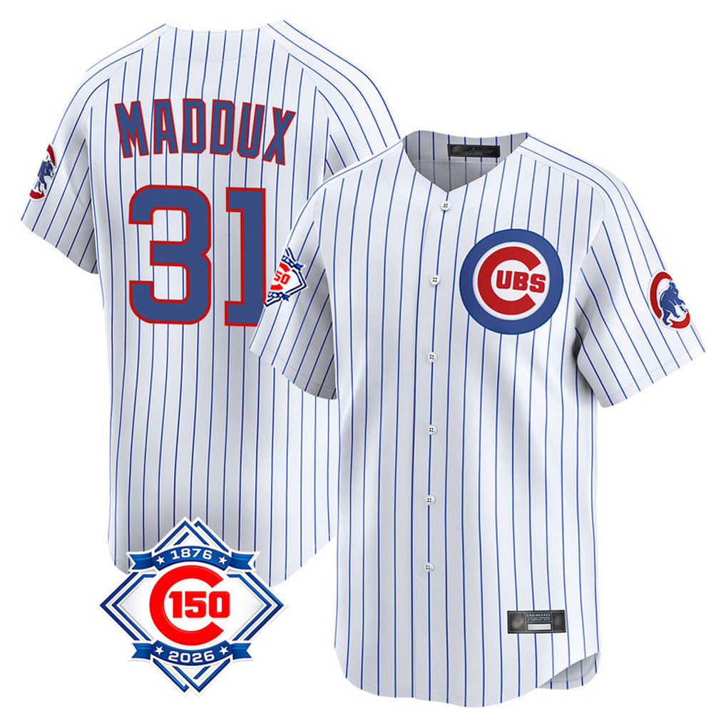 Chicago Cubs #31 Greg Maddux Player White 150th Anniversary Limited Home Game Stitched Baseball Jersey