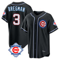 Chicago Cubs #3 Alex Bregman Player Black Fashion Out 150th Anniversary Game Stitched Baseball Jersey
