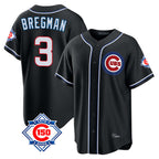 Chicago Cubs #3 Alex Bregman Player Black Fashion Out 150th Anniversary Game Stitched Baseball Jersey
