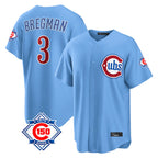 Chicago Cubs #3 Alex Bregman Player Light Blue 150th Anniversary Home Game Stitched Baseball Jersey