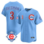 Chicago Cubs #3 Alex Bregman Player Light Blue 150th Anniversary Limited Home Stitched Baseball Jersey