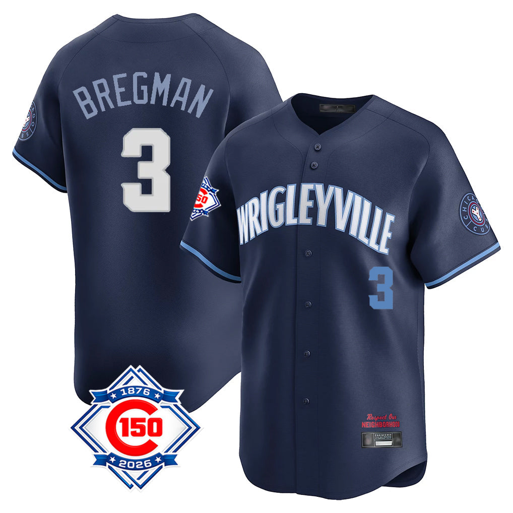 Chicago Cubs #3 Alex Bregman Player Navy City Connect 150th Anniversary Limited Home Stitched Baseball Jersey