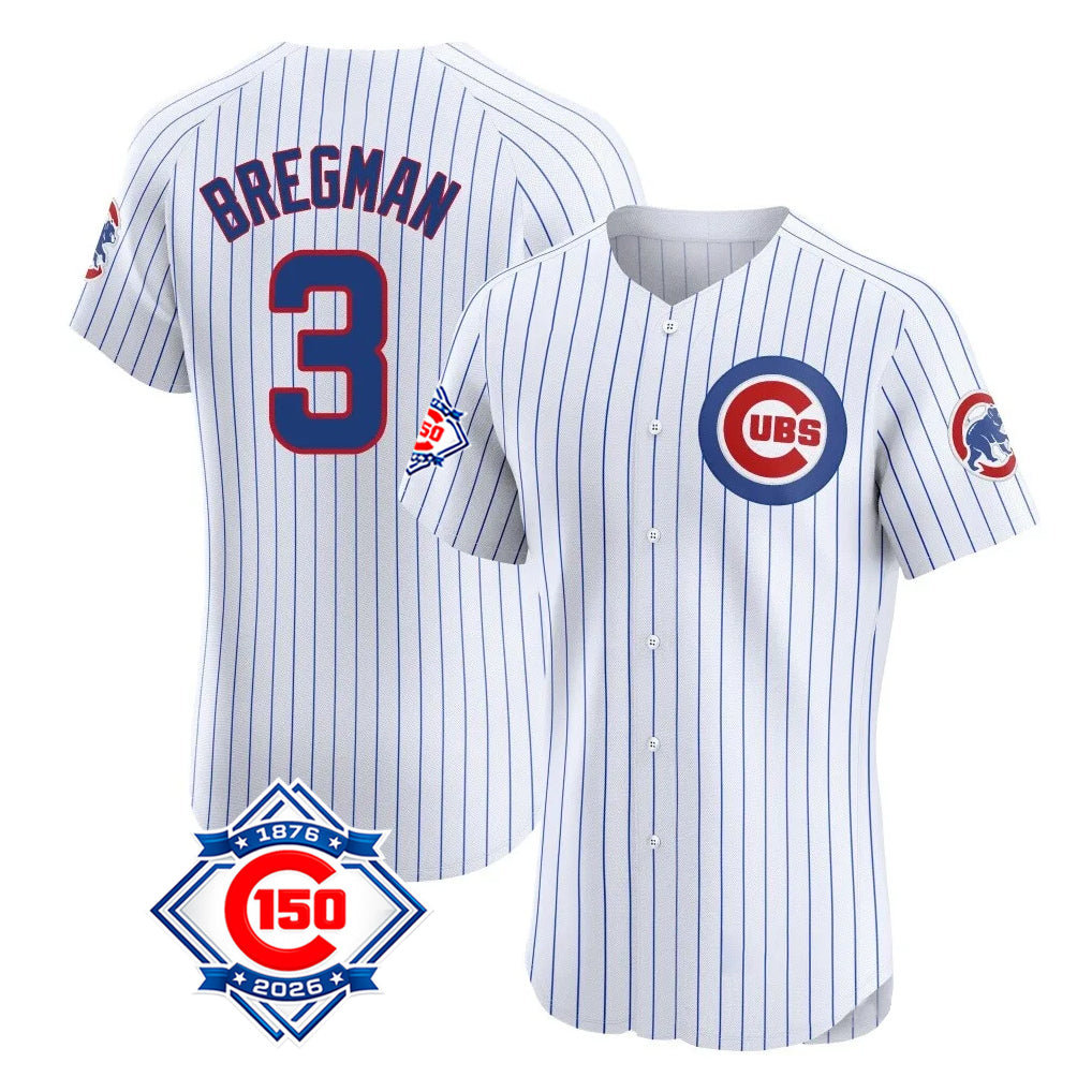 Chicago Cubs #3 Alex Bregman Player White 150th Anniversary Limited Elite Home Game Stitched Baseball Jersey