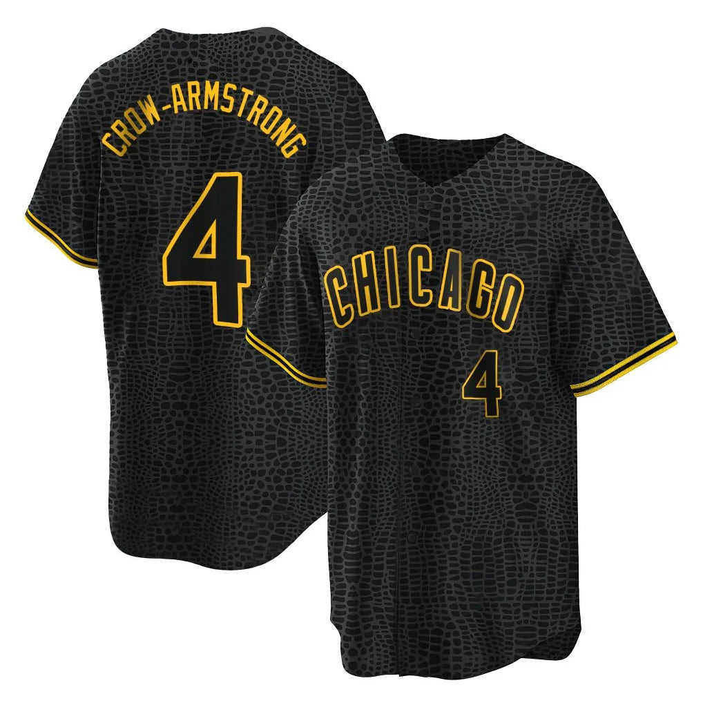 Chicago Cubs #4 Pete Crow-Armstrong Player Black Snake Skin City Game Stitched Baseball Jersey