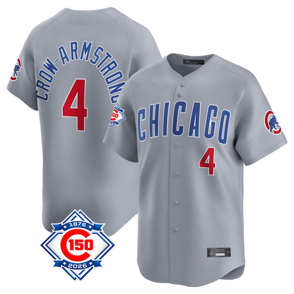 Chicago Cubs #4 Pete Crow-Armstrong Player Gray Road 150th Anniversary Limited Home Stitched Baseball Jersey