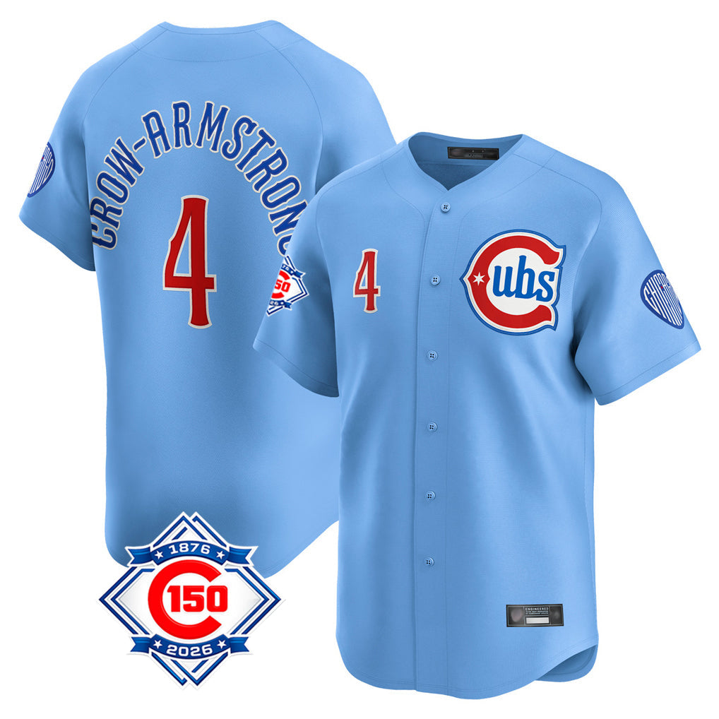 Chicago Cubs #4 Pete Crow-Armstrong Player Light Blue 150th Anniversary Limited Home Stitched Baseball Jersey
