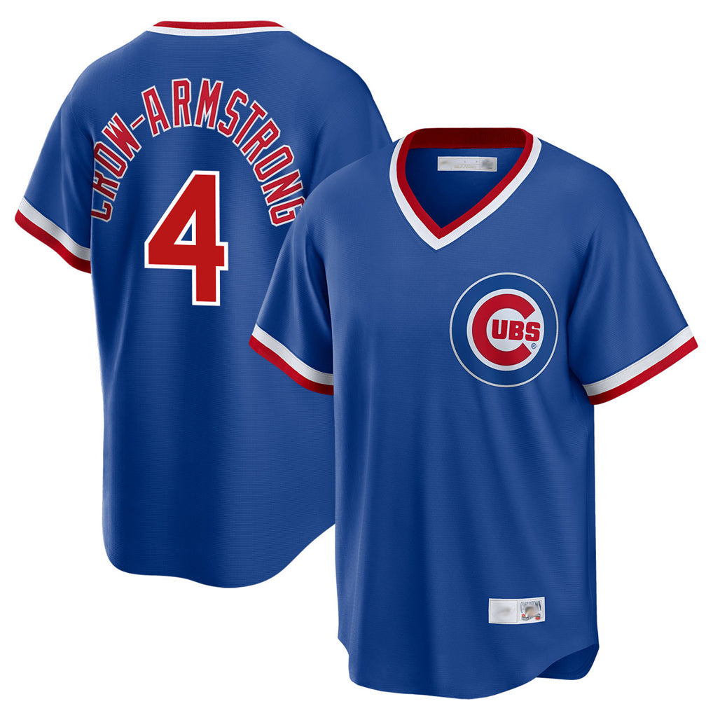 Chicago Cubs #4 Pete Crow-Armstrong Player Royal T-shirt Cooperstown Collection Limited Stitched Baseball Jersey