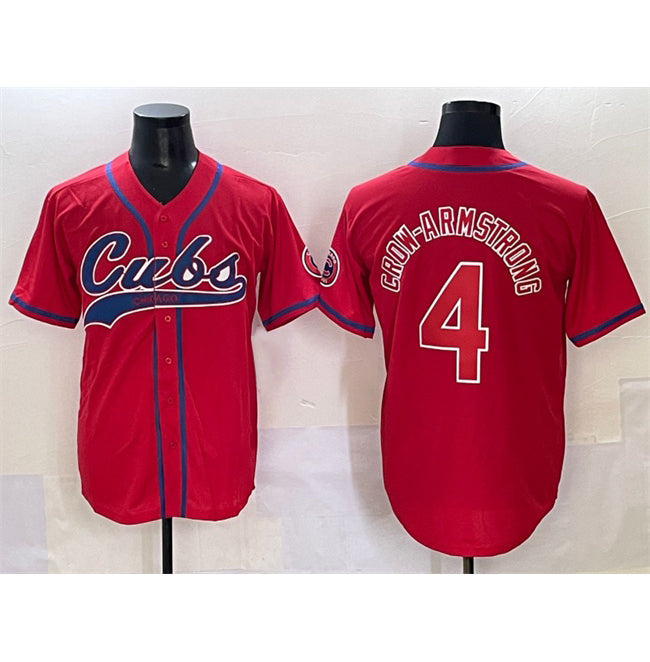 Chicago Cubs #4 Pete Crow-Armstrong Red Cool Base Stitched Jersey