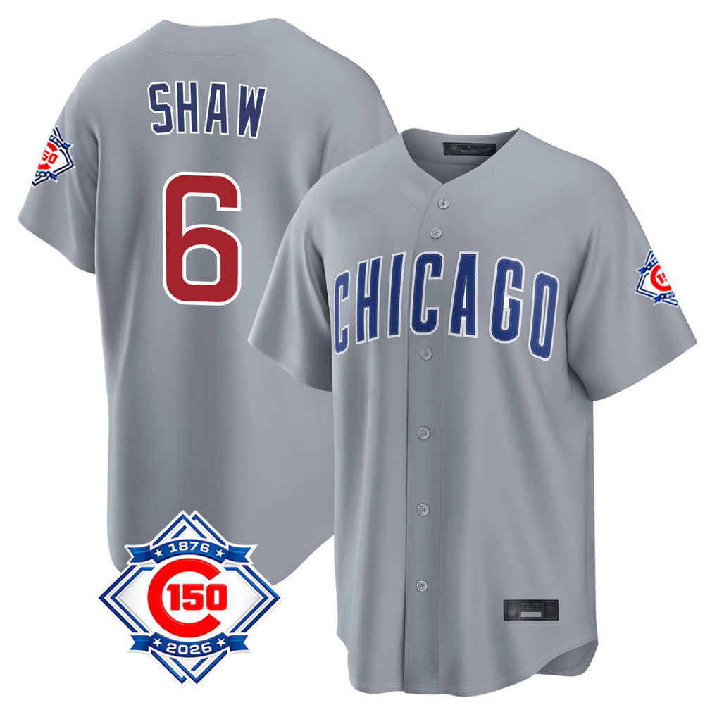 Chicago Cubs #6 Matt Shaw Player Gray 150th Anniversary Home Game Stitched Baseball Jersey