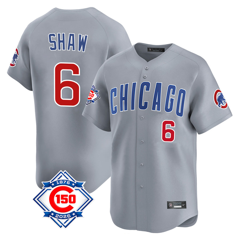 Chicago Cubs #6 Matt Shaw Player Gray Road 150th Anniversary Limited Home Stitched Baseball Jersey