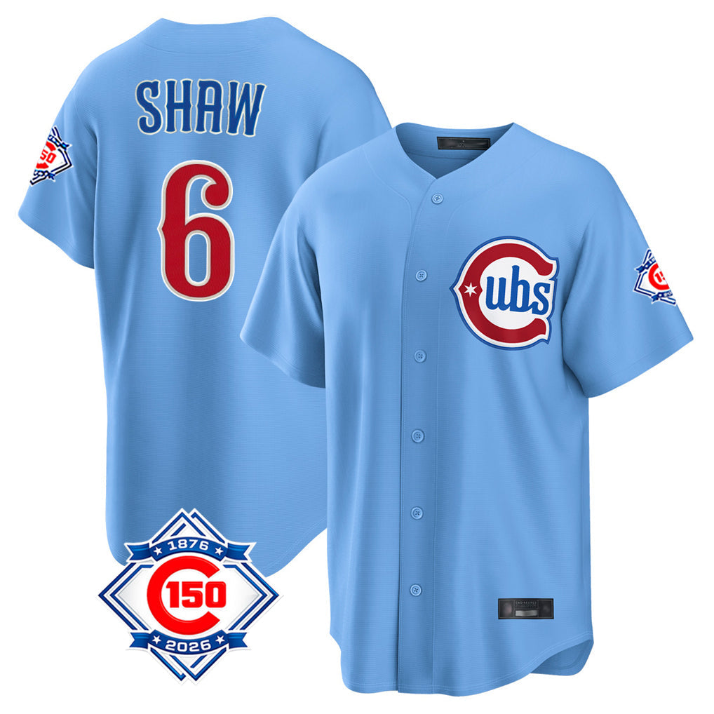 Chicago Cubs #6 Matt Shaw Player Light Blue 150th Anniversary Home Game Stitched Baseball Jersey