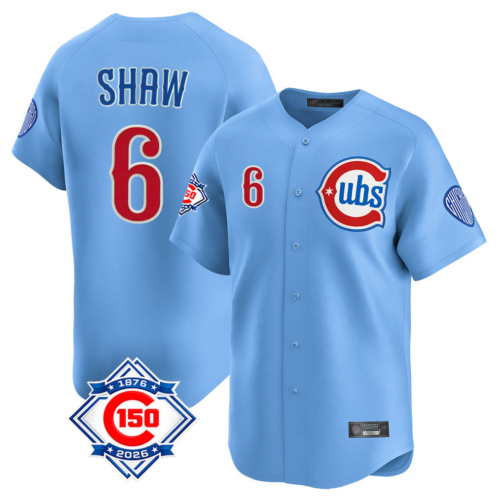 Chicago Cubs #6 Matt Shaw Player Light Blue 150th Anniversary Limited Home Stitched Baseball Jersey