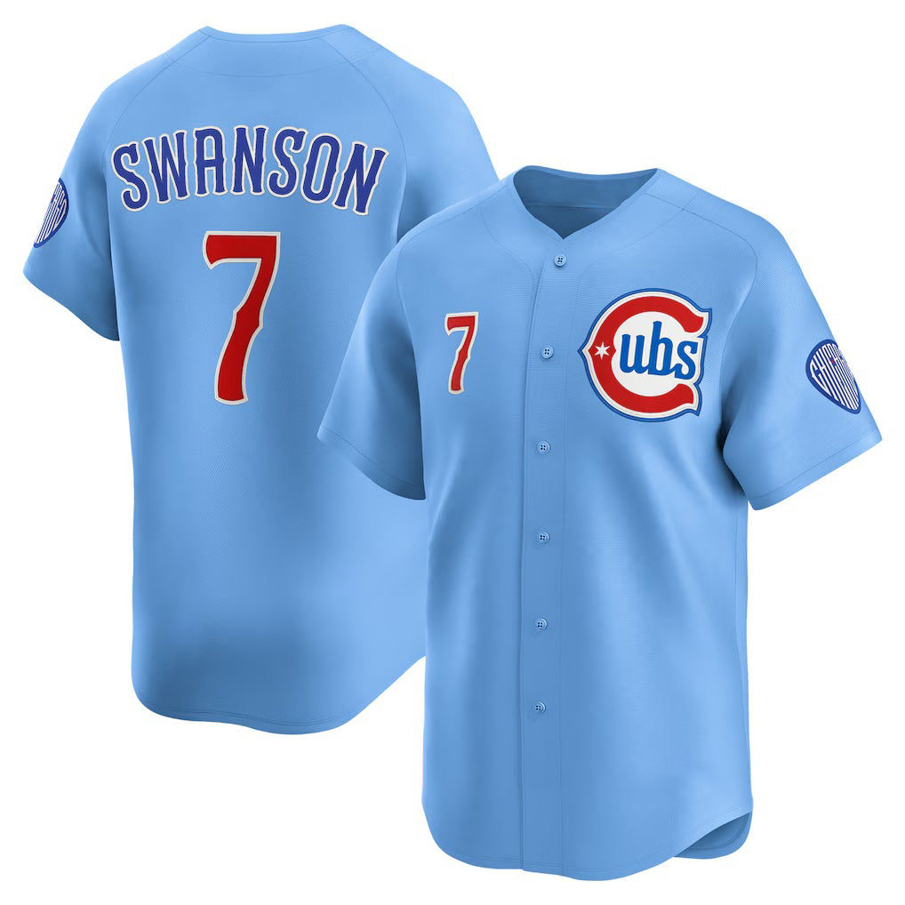 Chicago Cubs #7 Dansby Swanson Baby Blue 2nd Alternate Limited Player Baseball Jersey
