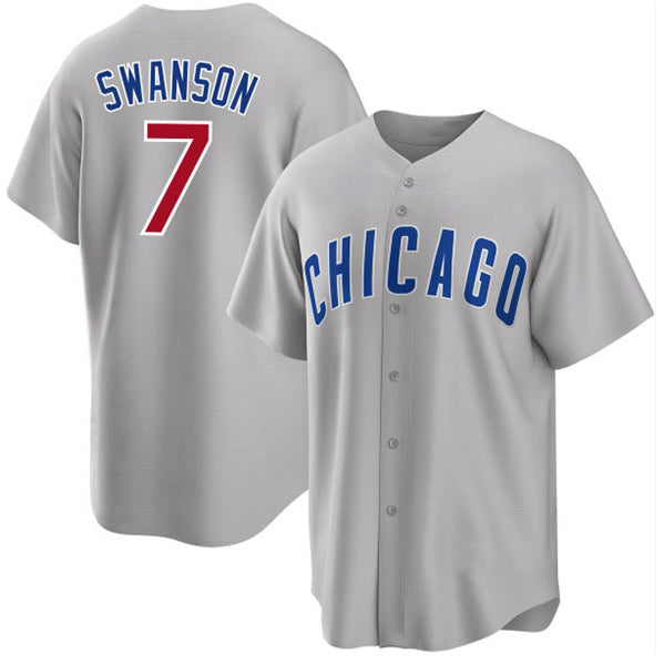 Chicago Cubs #7 Dansby Swanson Gray Cool Base Stitched Baseball Jersey