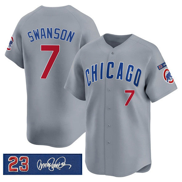 Chicago Cubs #7 Dansby Swanson Gray 'Ryne Sandberg Tribute' Vapor Limited V3 Stitched Baseball Jersey