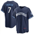 Chicago Cubs #7 Dansby Swanson Navy City Connect Cool Base Stitched Baseball Jersey