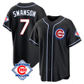 Chicago Cubs #7 Dansby Swanson Player Black Fashion Out 150th Anniversary Game Stitched Baseball Jersey