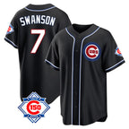Chicago Cubs #7 Dansby Swanson Player Black Fashion Out 150th Anniversary Game Stitched Baseball Jersey