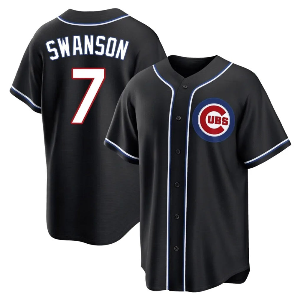 Chicago Cubs #7 Dansby Swanson Player Black Fashion Out Game Stitched Baseball Jersey