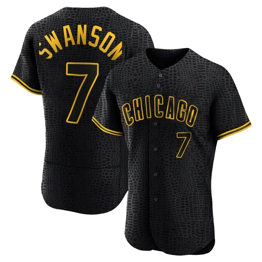 Chicago Cubs #7 Dansby Swanson Player Black Snake Skin City Limited Elite Home Game Stitched Baseball Jersey