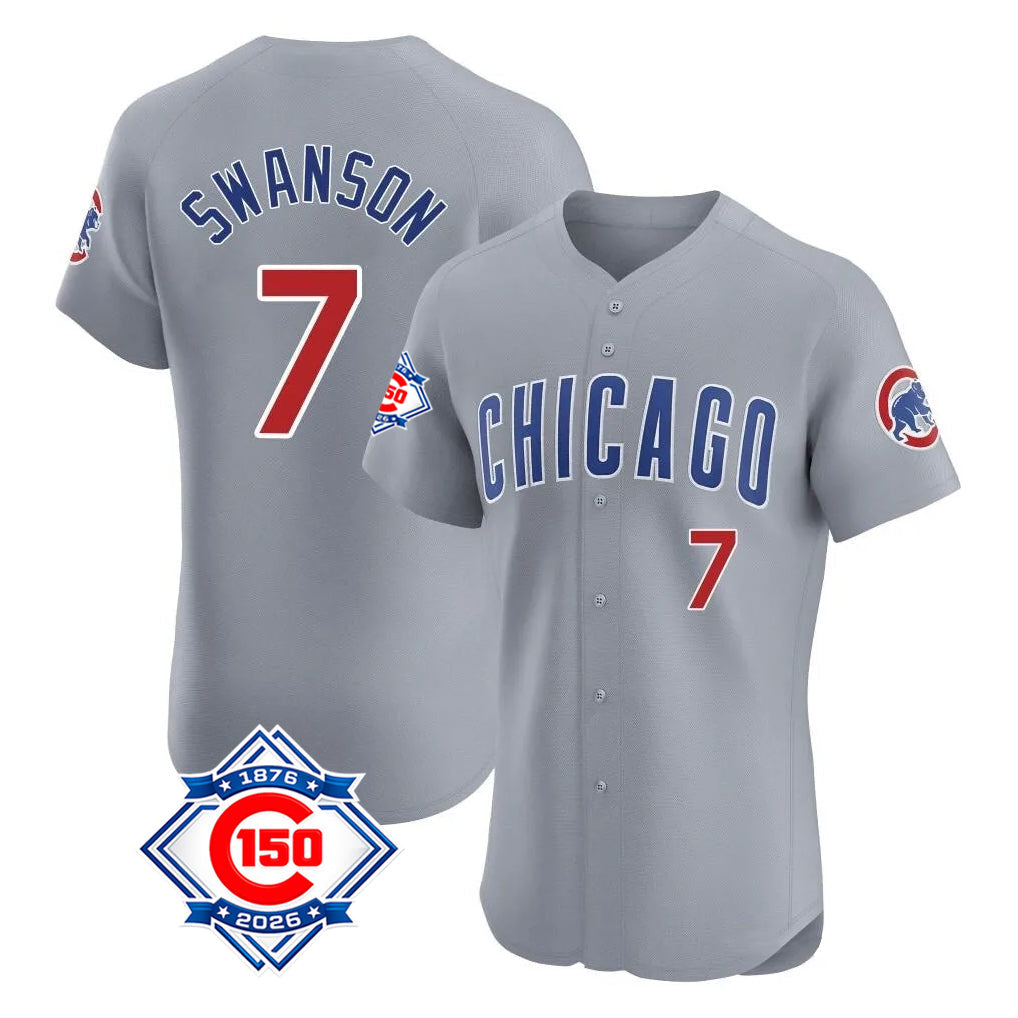 Chicago Cubs #7 Dansby Swanson Player Gray Road 150th Anniversary Limited Elite Home Stitched Baseball Jersey