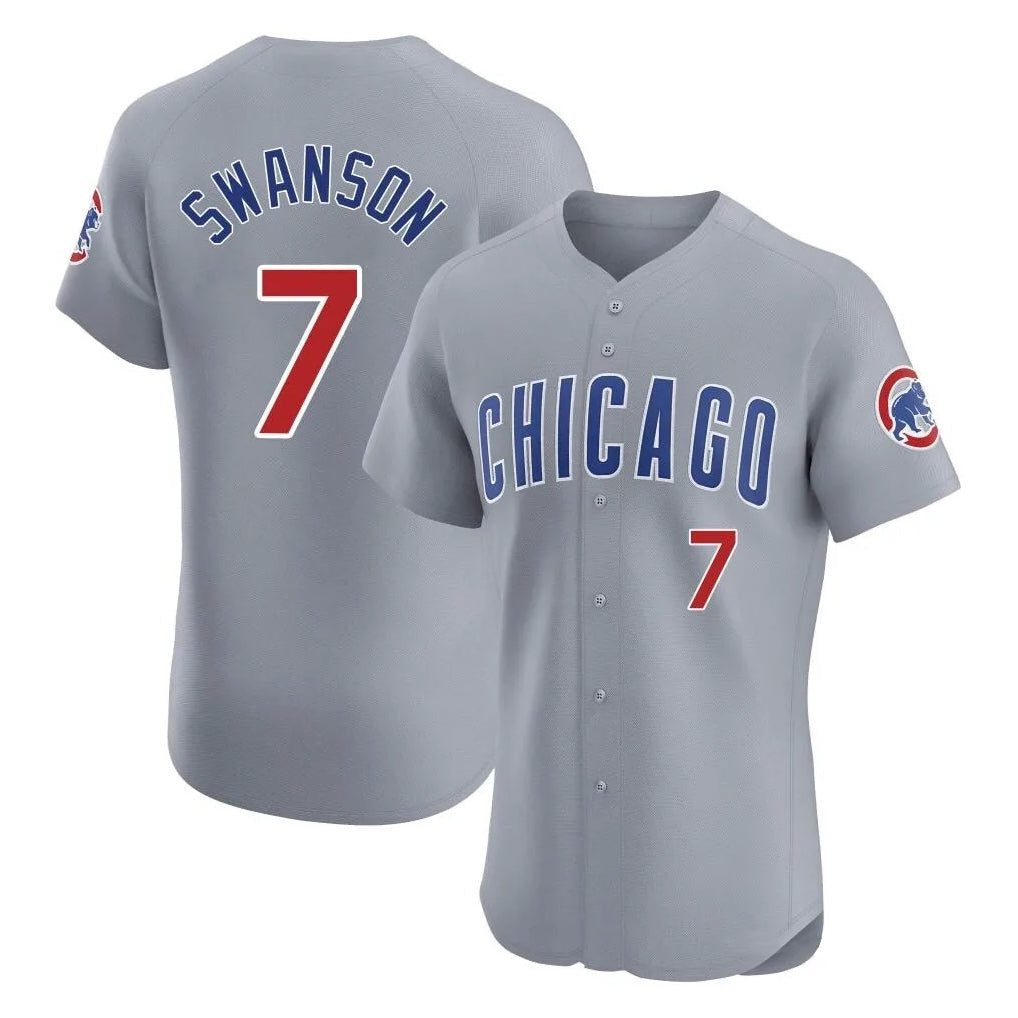 Chicago Cubs #7 Dansby Swanson Player Gray Road Limited Elite Home Stitched Baseball Jersey