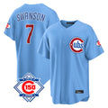 Chicago Cubs #7 Dansby Swanson Player Light Blue 150th Anniversary Home Game Stitched Baseball Jersey