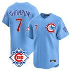 Chicago Cubs #7 Dansby Swanson Player Light Blue 150th Anniversary Limited Home Stitched Baseball Jersey